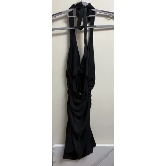 Celandine Anthropologie Black Ruched Halter Mini Dress Women’s Small NWT - Picture 2 of 5
